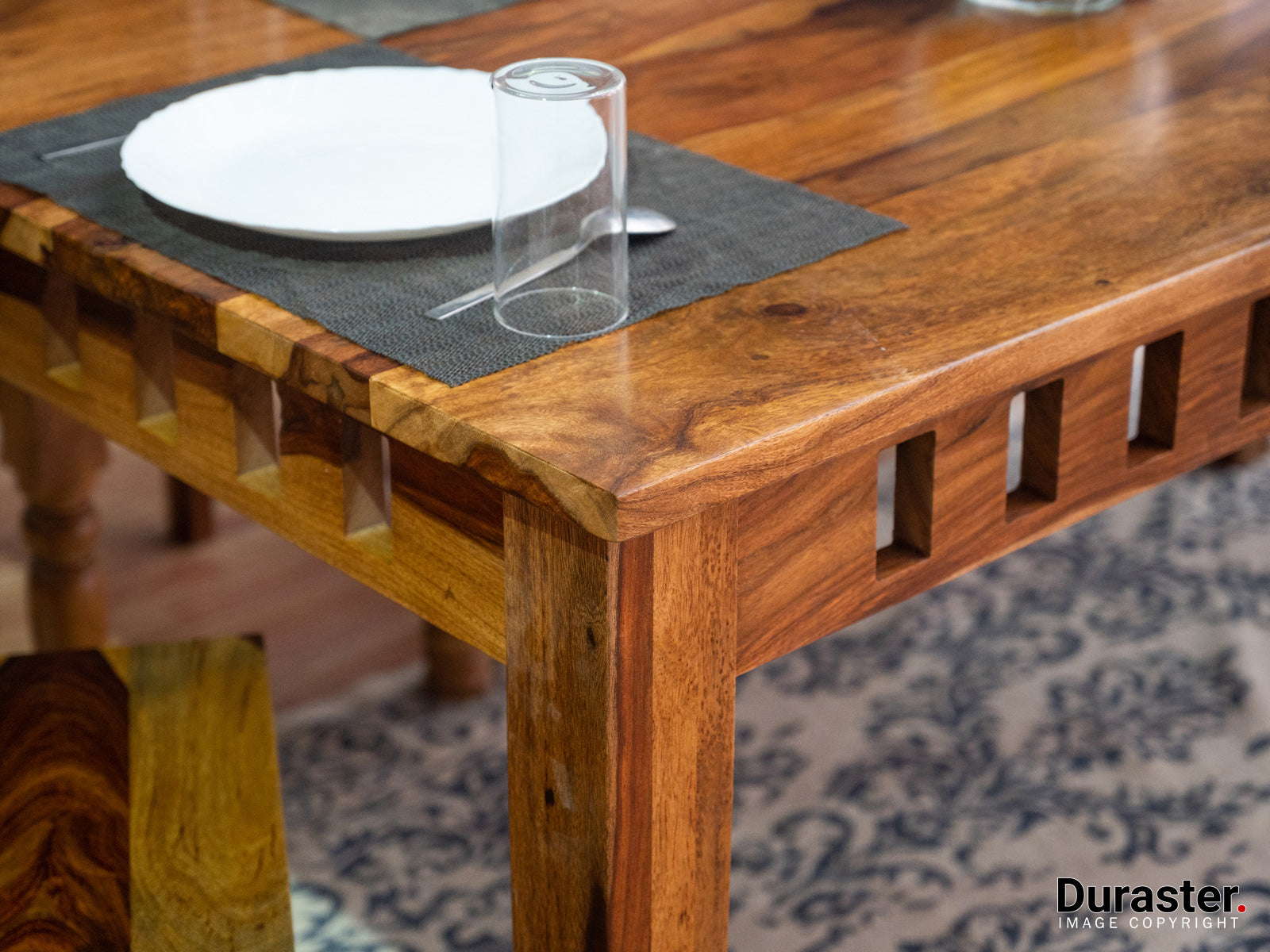 Duraster Amber Vintage 6 Seater Dining Table Set with Bench #8 - Image 3
