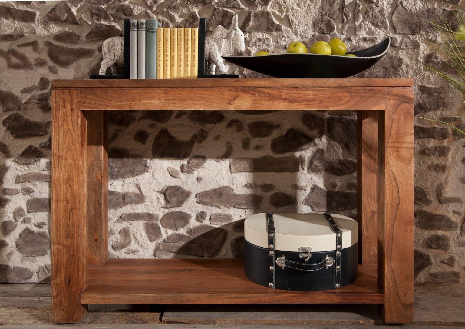 Bison Modern Design Acacia Wood Console Table with Storage Shelf - Duraster