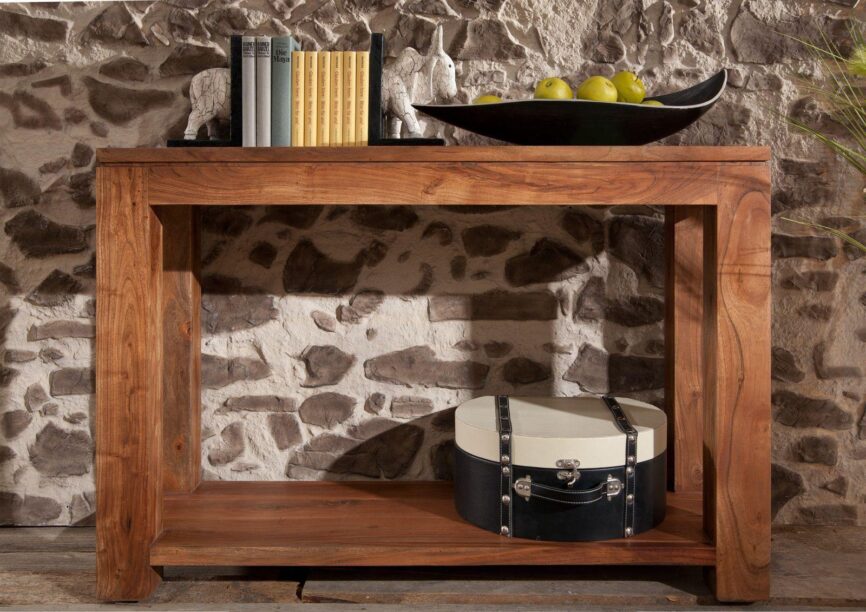 Bison Modern Design Acacia Wood Console Table with Storage Shelf - Duraster