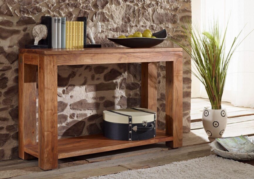 Bison Modern Design Acacia Wood Console Table with Storage Shelf - Duraster