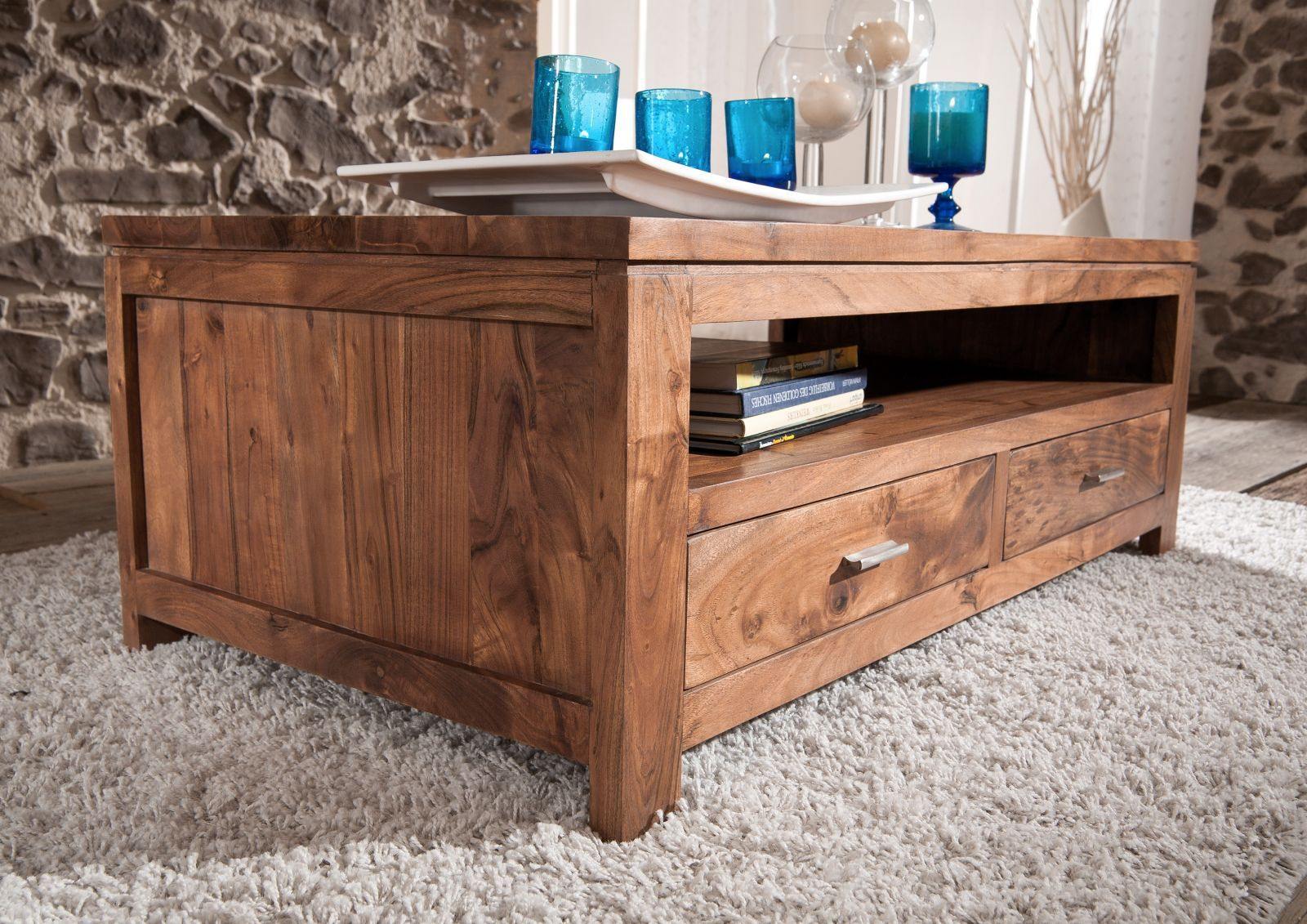 Bison Modern Acacia Wood Storage Coffee Table - Duraster