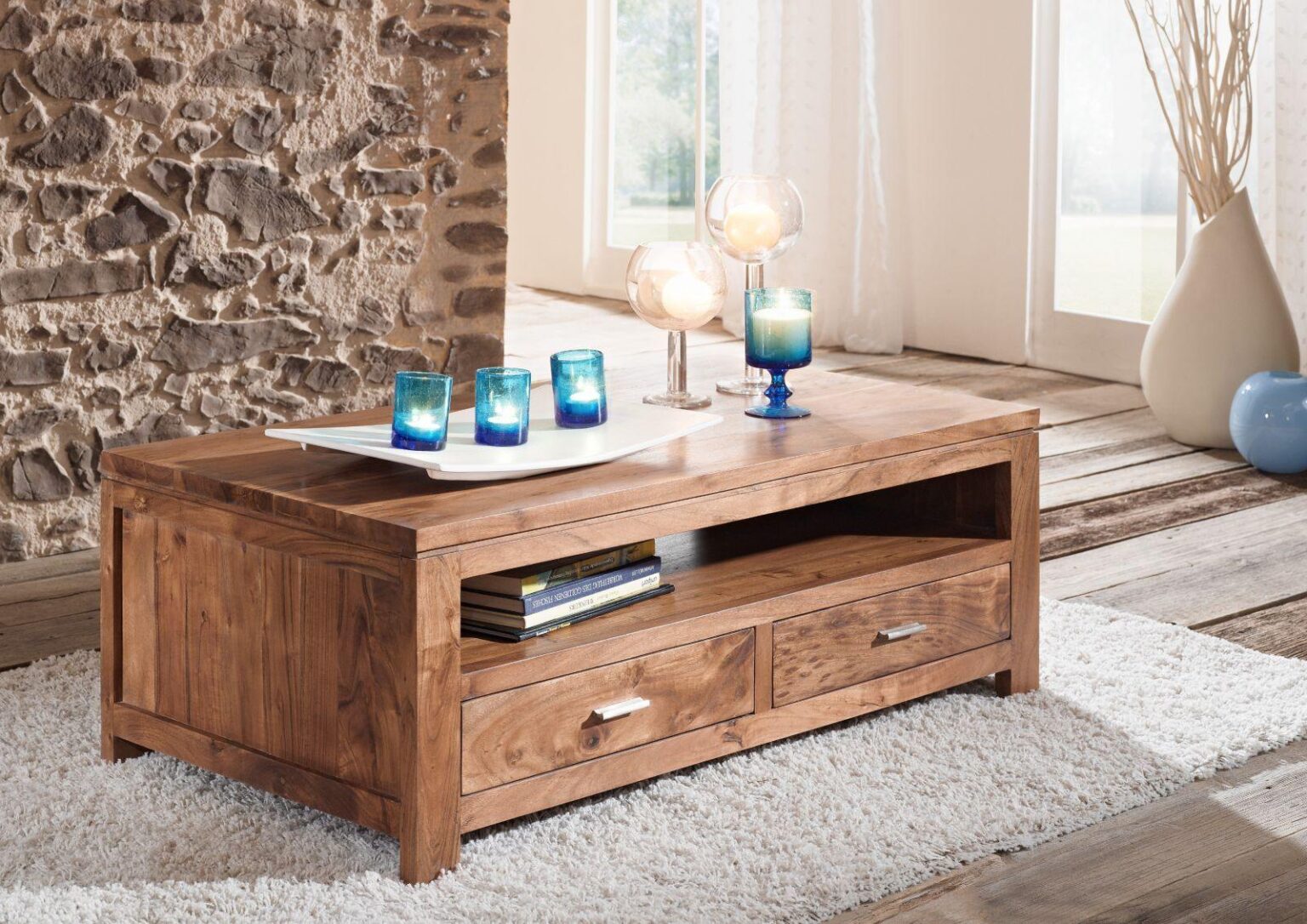 Bison Modern Acacia Wood Storage Coffee Table - Duraster