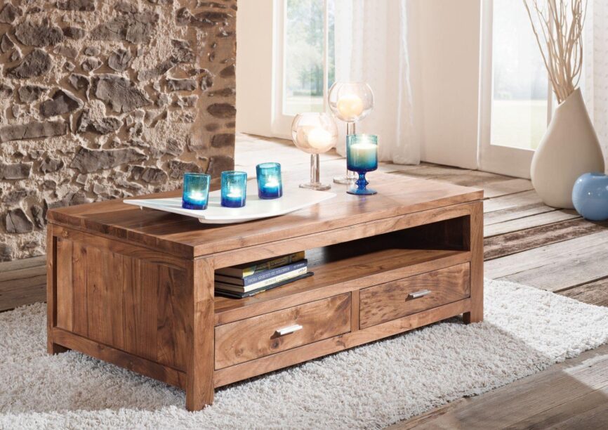 Bison Modern Acacia Wood Storage Coffee Table - Duraster