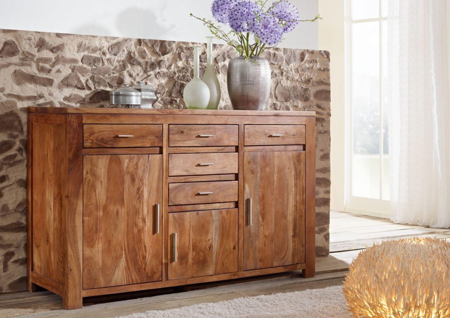 Bison Contemporary Acacia Wood Sideboard Cabinet - Duraster