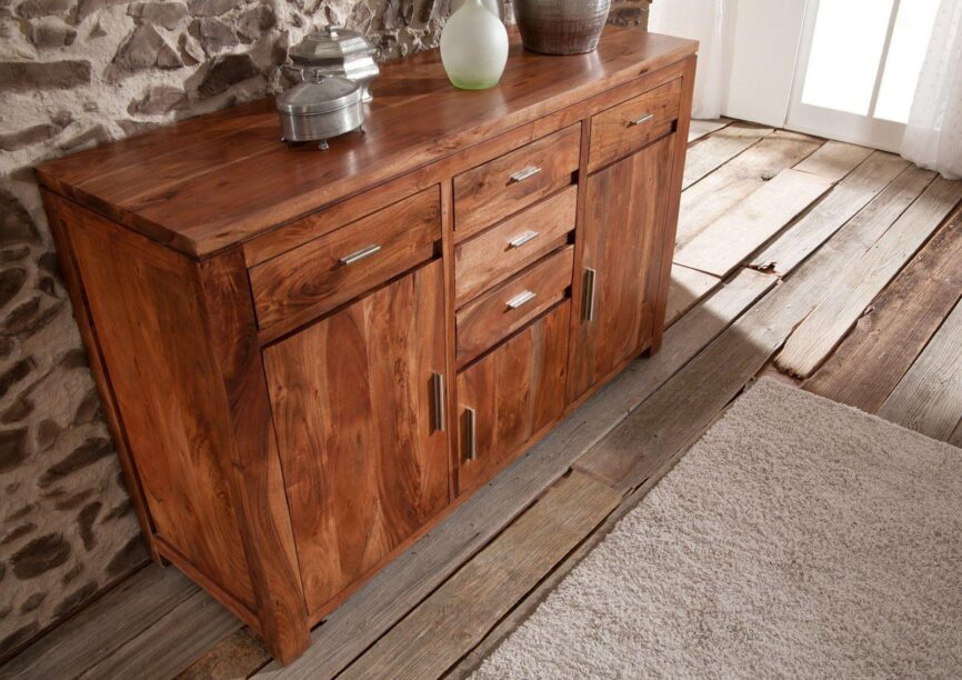 Bison Contemporary Acacia Wood Sideboard Cabinet - Duraster