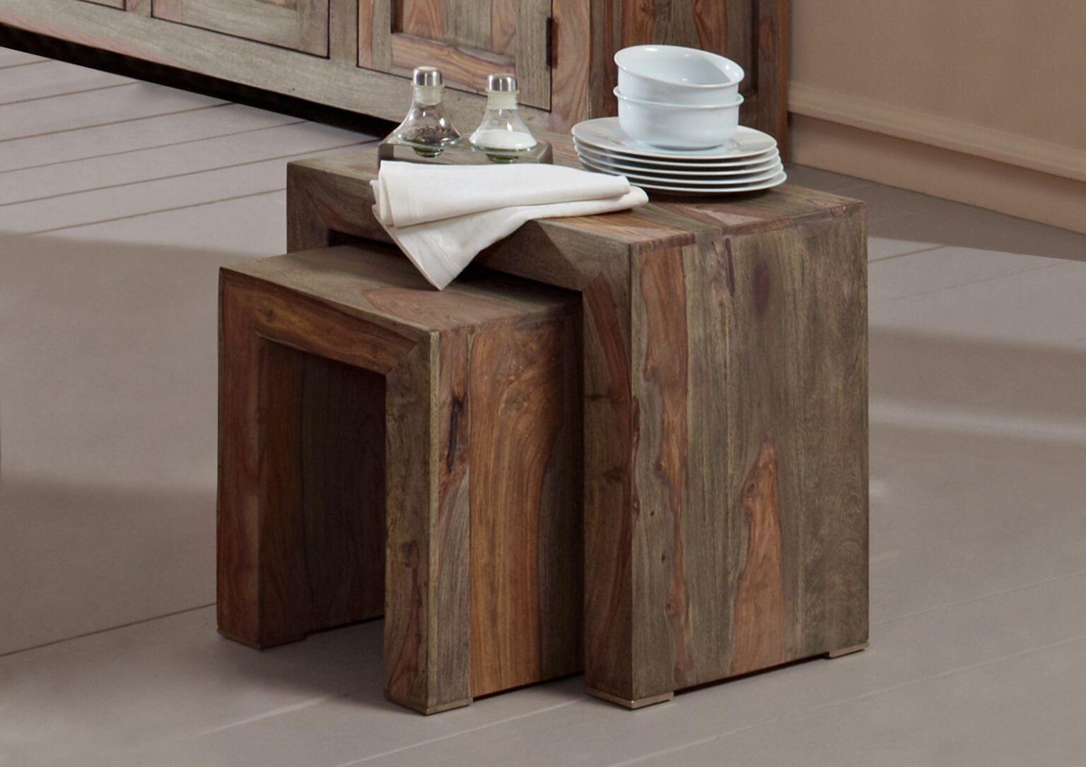 Alpaca Modern Sheesham Side Table #1 (2 Pcs / Set) - Duraster