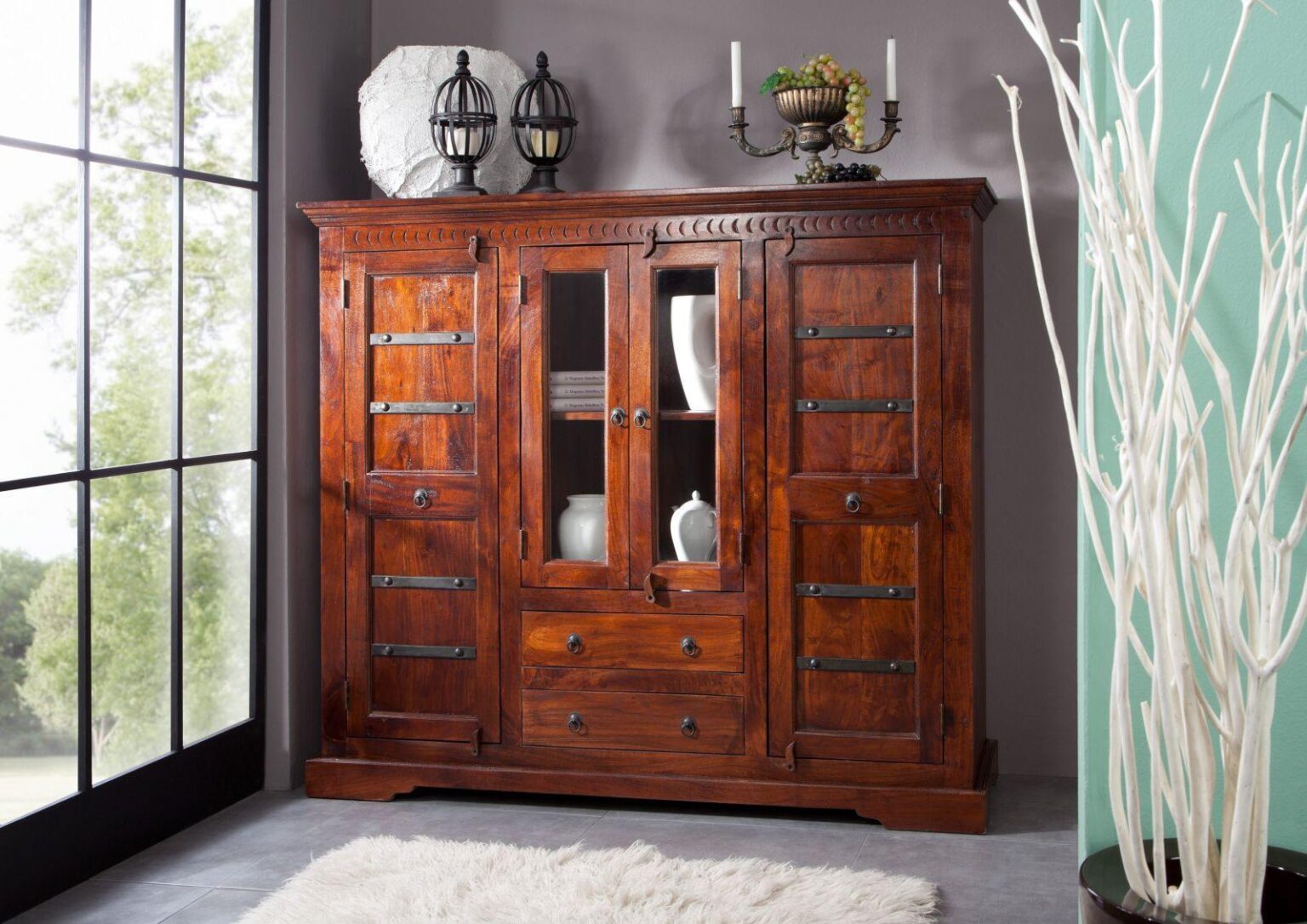 Aristocrat Colonial Acacia Wood Highboard Cabinet #6 - Duraster