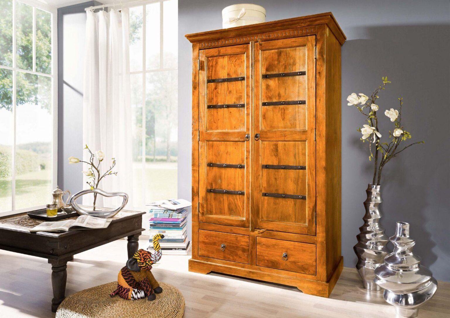 Aristocrat Colonial Acacia Wood Wardrobe Cabinet #7 - Duraster