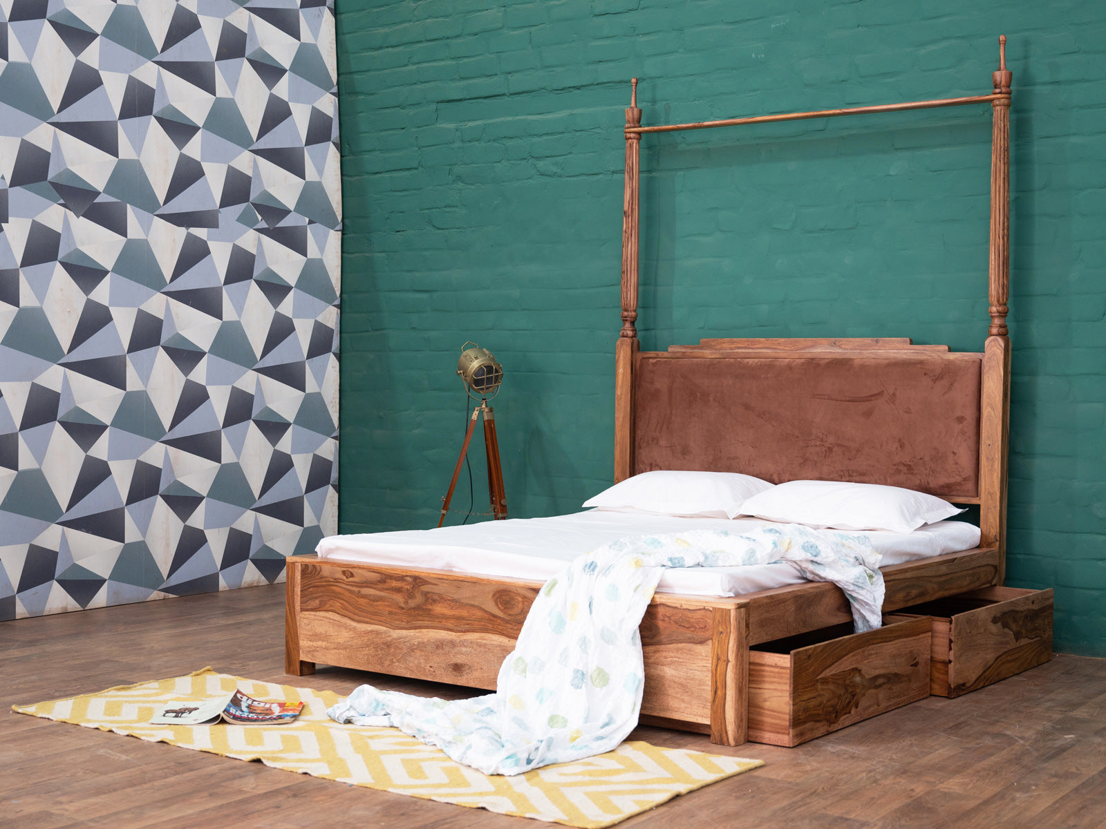 Duraster Hawkin Solid Wood Canopy Poster Bed with Storage #1