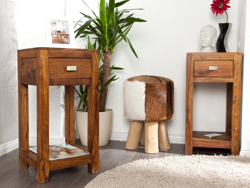 Sheesham Wood Bedside Table with Drawer