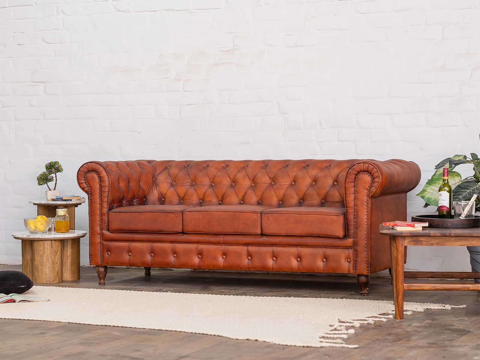 Duraster Chesterfield 3 Seater Leather Sofa - Image 2