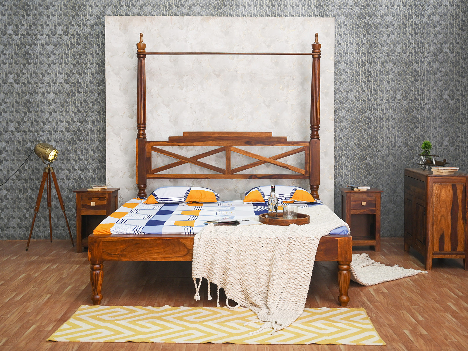 Duraster Ummed Two Poster Solid Sheesham wood Modern Canopy Bed #2