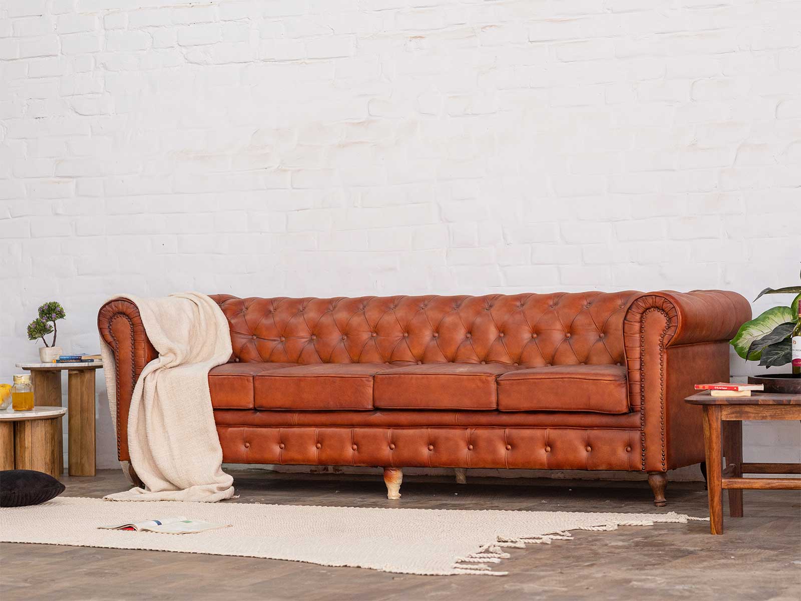 Duraster Chesterfield 3 Seater Leather Sofa - Image 3