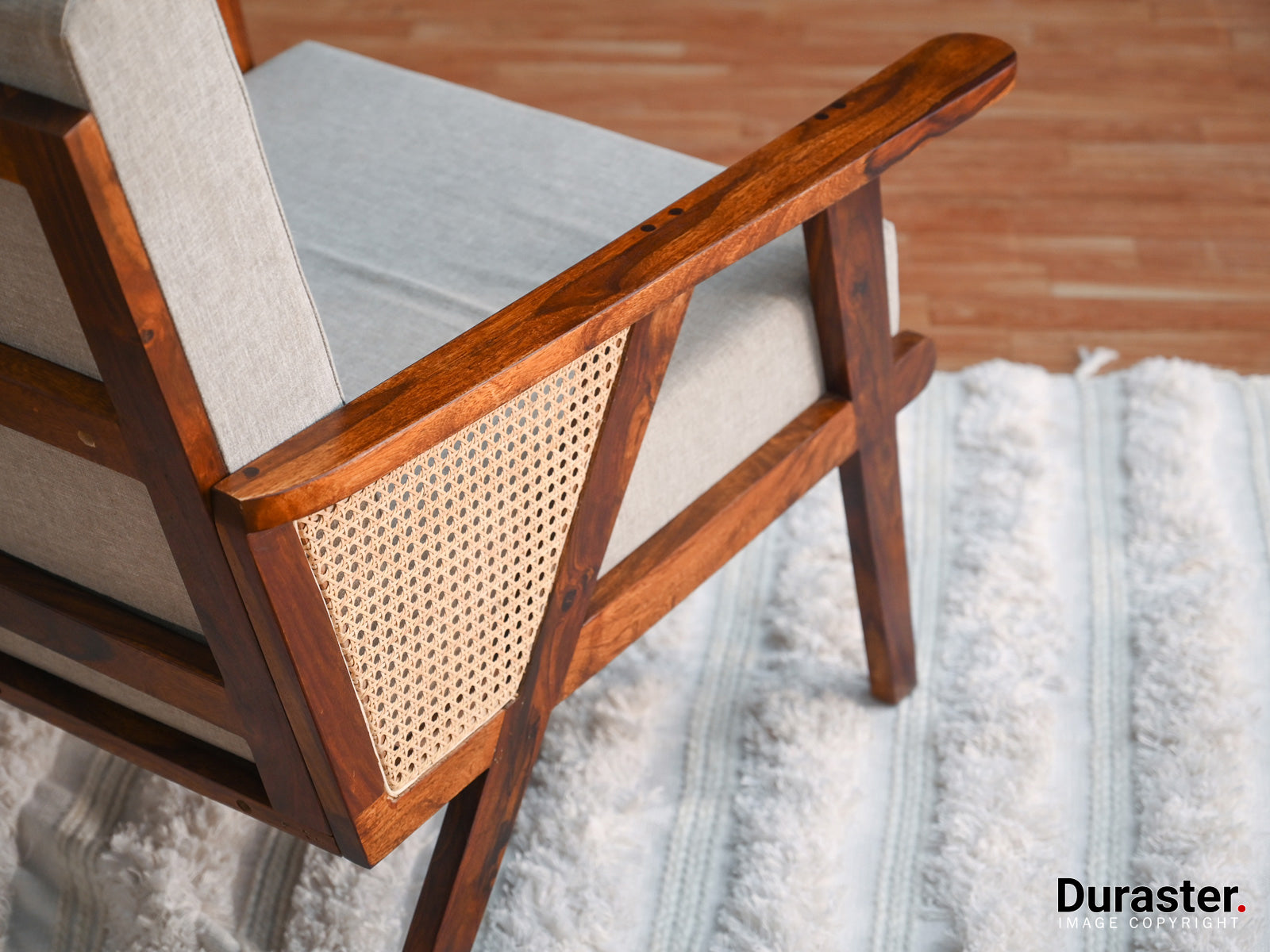 Duraster Vismit Modern Sheesham Wood Lounge Chair With Cane Work #1 - Image 3