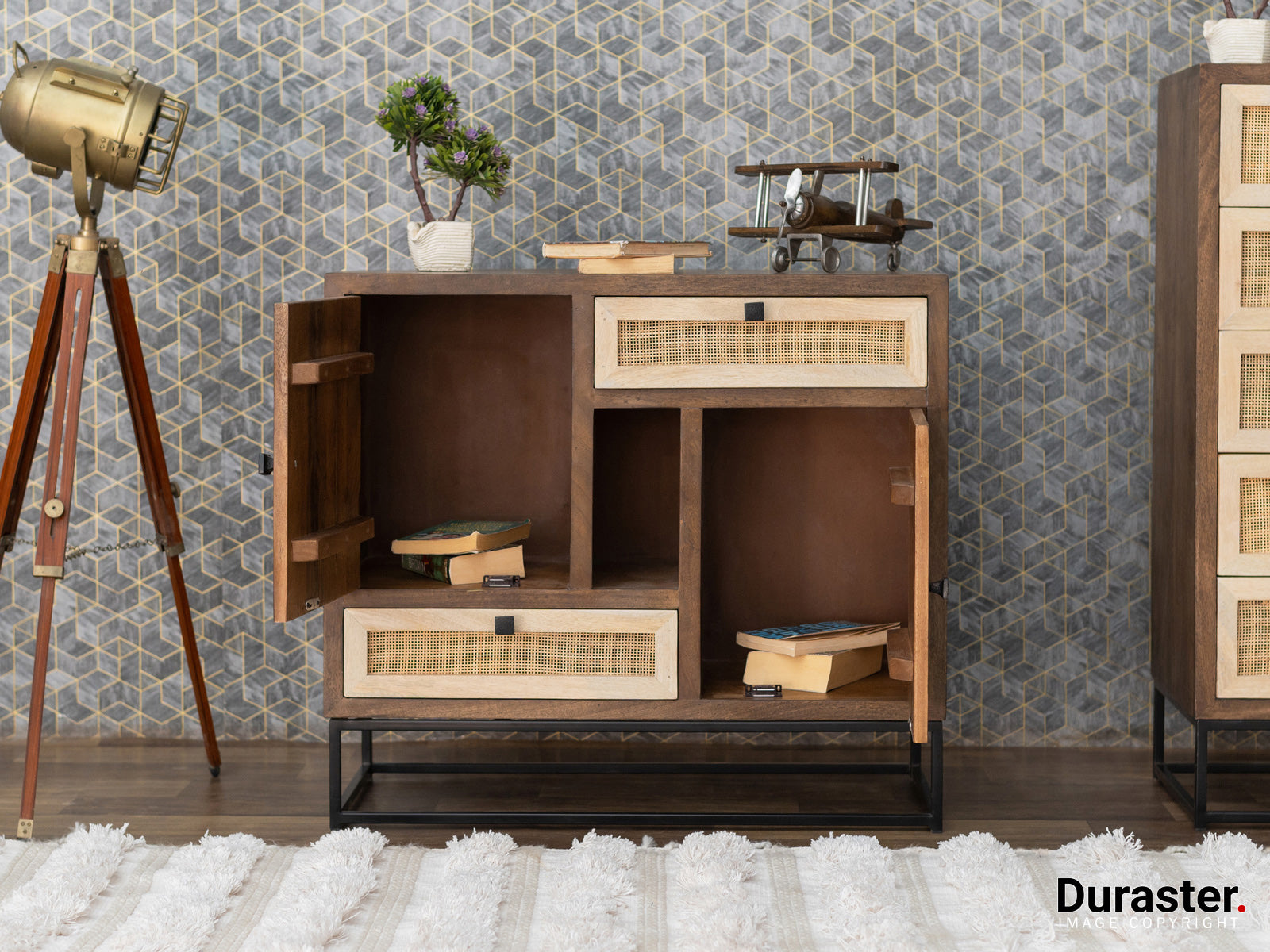 Duraster Irish Modern Sideboard Cabinet With Cane Work #2 - Image 3