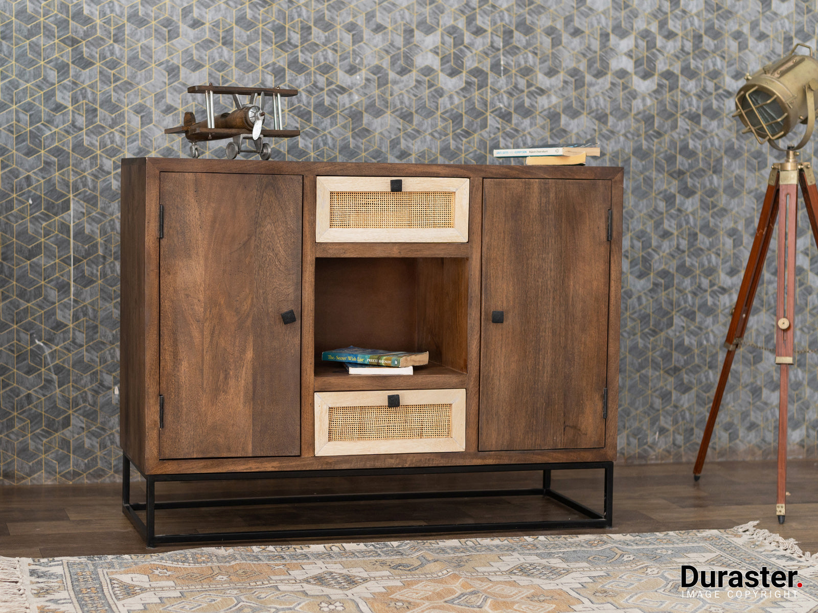 Duraster Irish Wooden Sideboard Cabinet With Cane Work #3 - Image 2