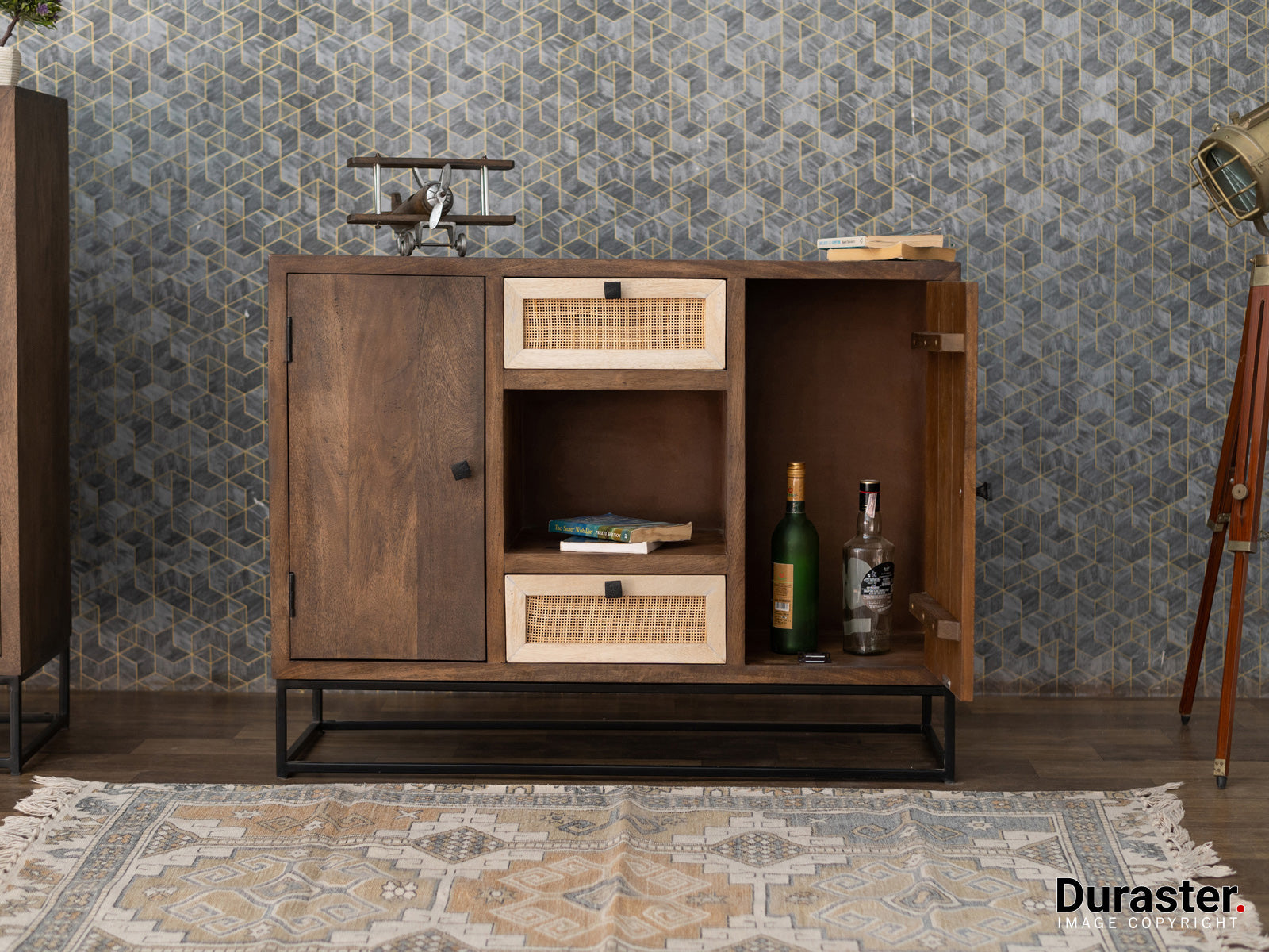 Duraster Irish Wooden Sideboard Cabinet With Cane Work #3 - Image 3