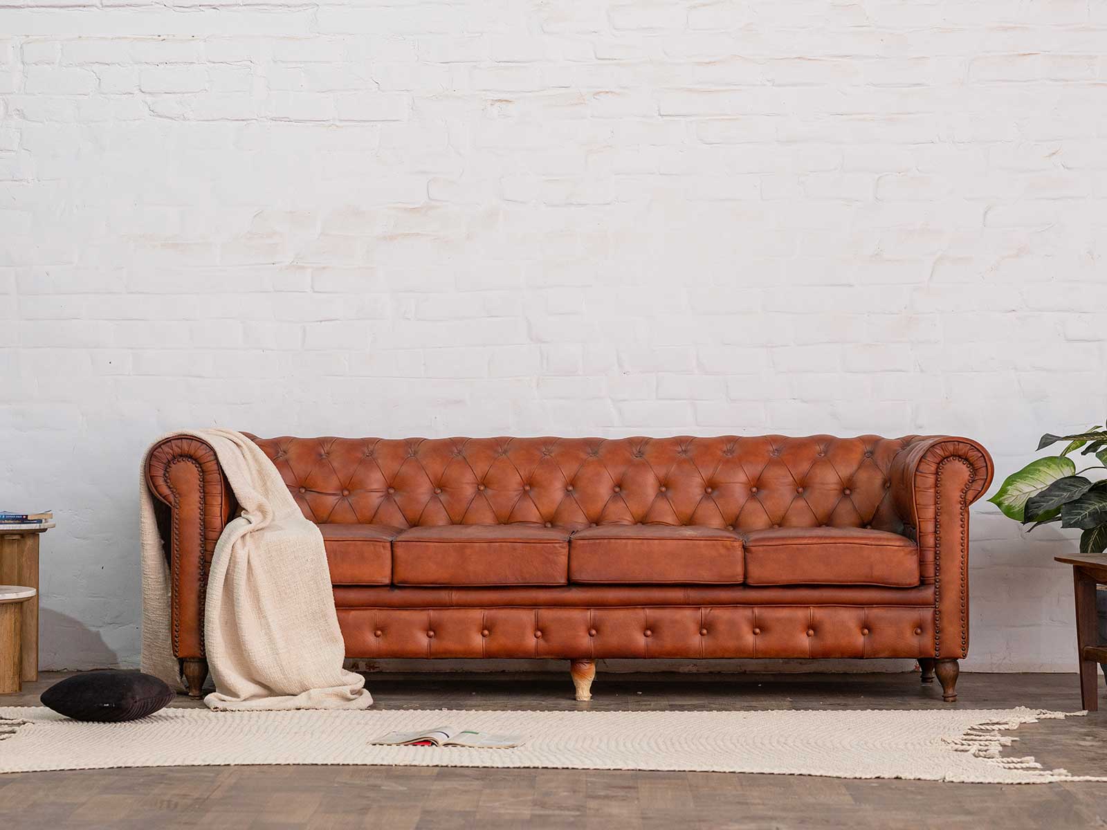 Duraster Chesterfield 3 Seater Leather Sofa - Image 4