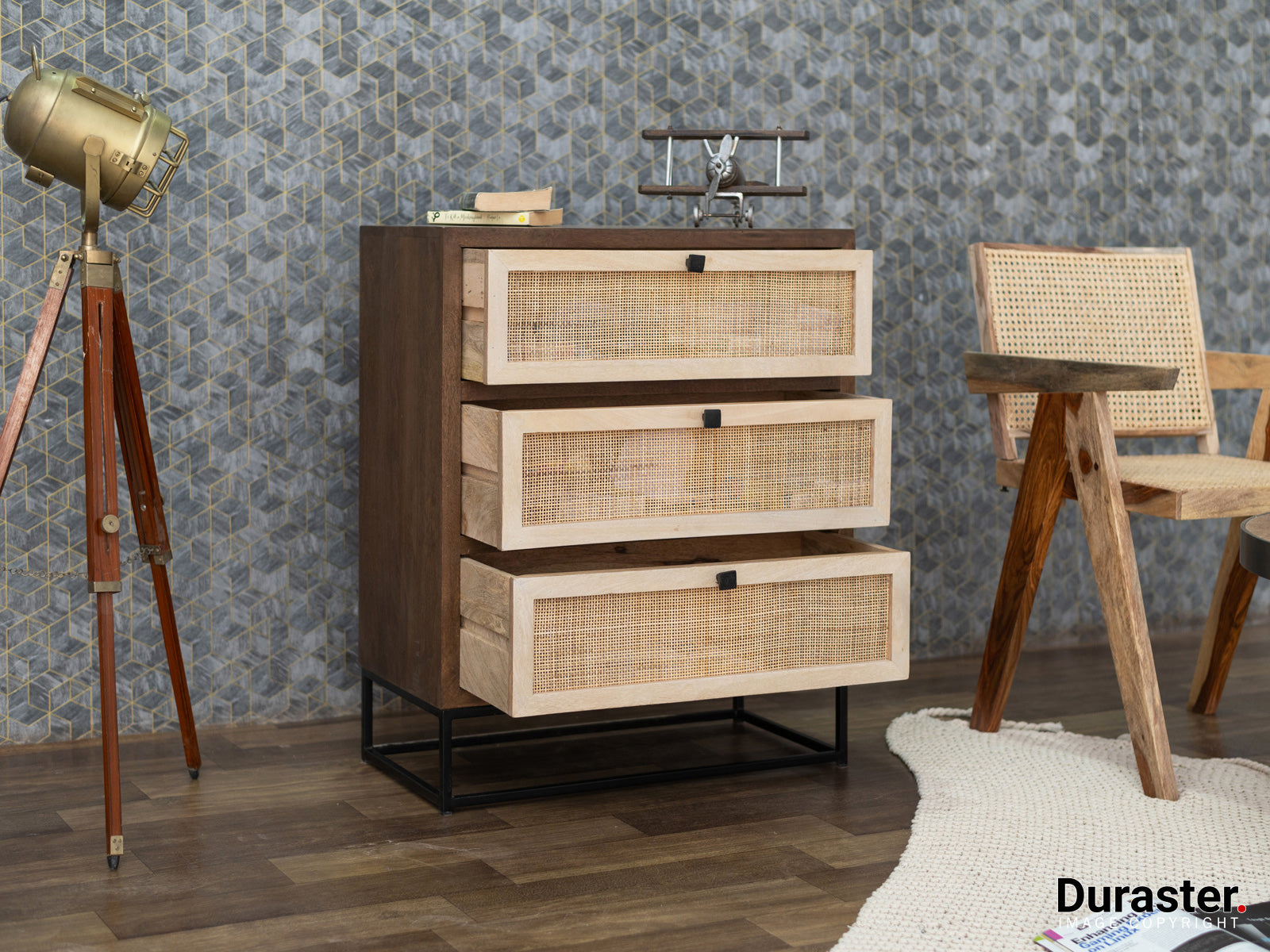 Duraster Irish Mango Wood Chest Of Drawers With Cane Work #4 - Image 3