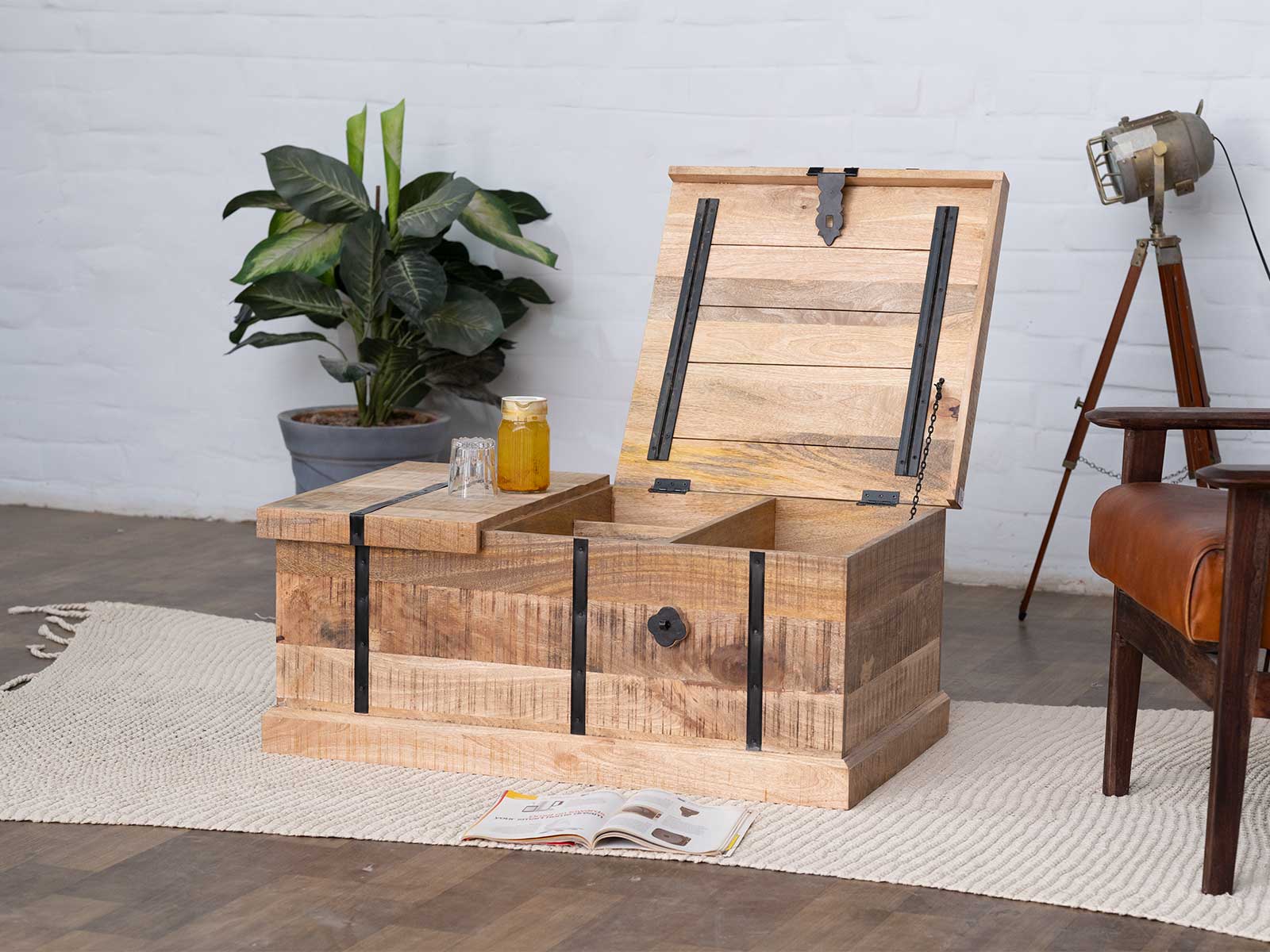Duraster Misa Stylish Mango wood Storage Wine Trunk / Coffee Table #4 - Image 3