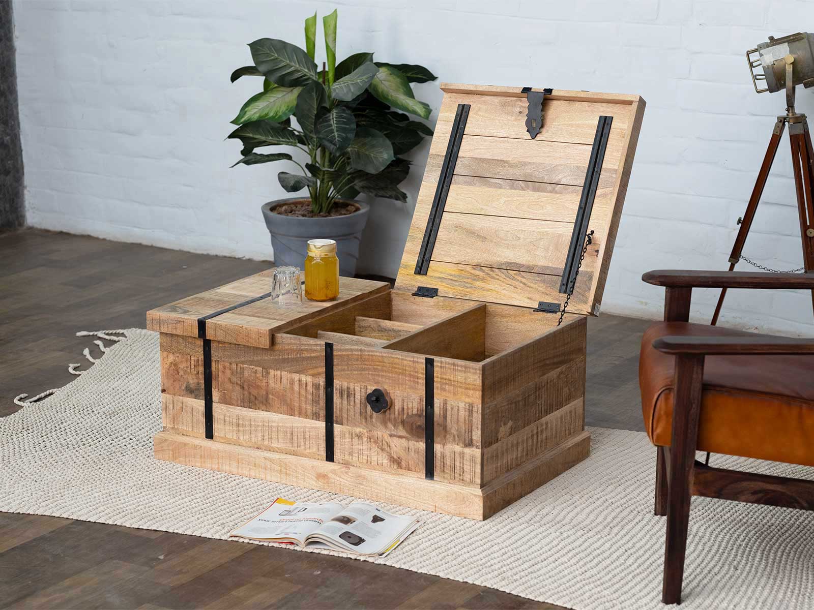 Duraster Misa Stylish Mango wood Storage Wine Trunk / Coffee Table #4 - Image 2