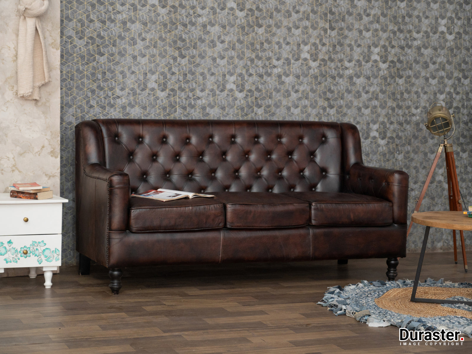 Duraster Chesterfield Colonial Brown Three Seater Sofas #12 - Image 2