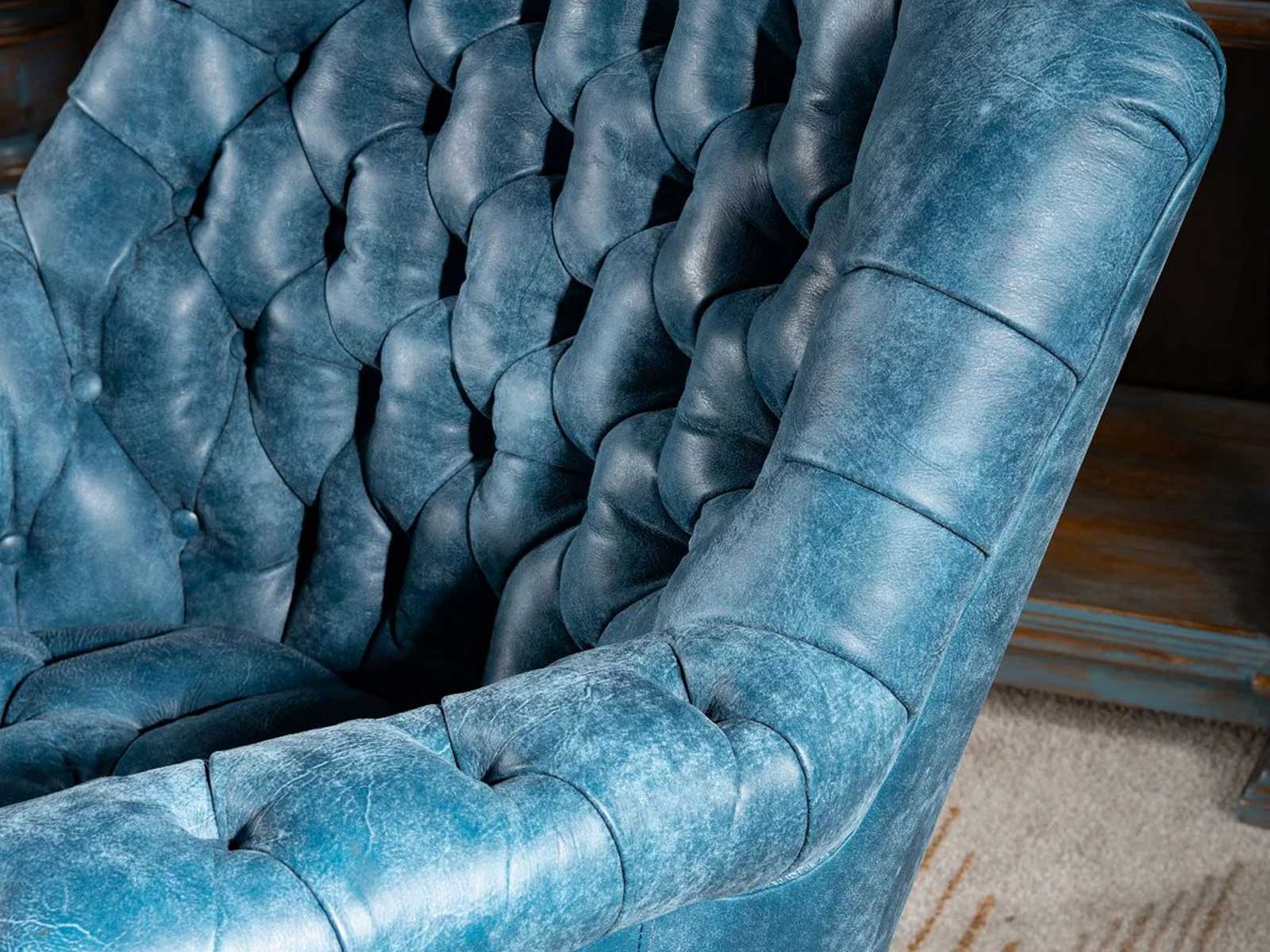 Duraster Chesterfield Single Seater Leather Lounge Chair (Sky Blue) - Image 4