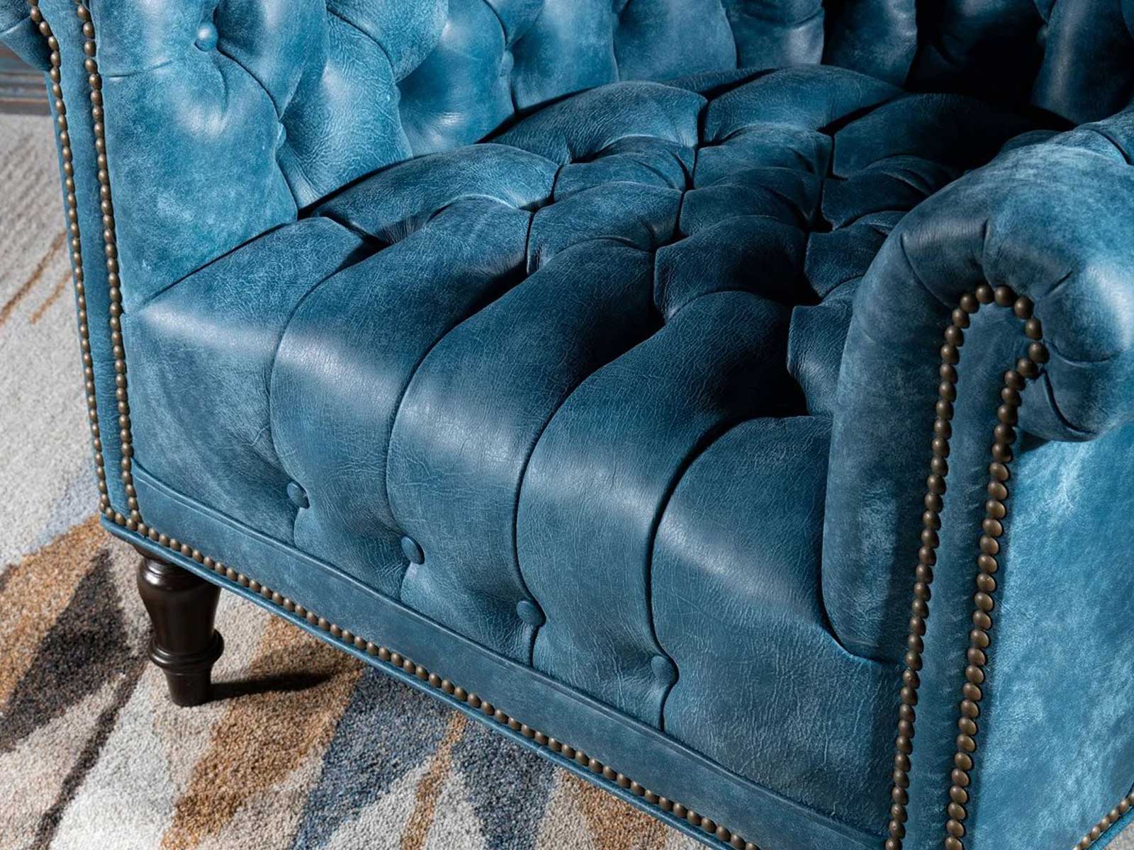 Duraster Chesterfield Single Seater Leather Lounge Chair (Sky Blue) - Image 7