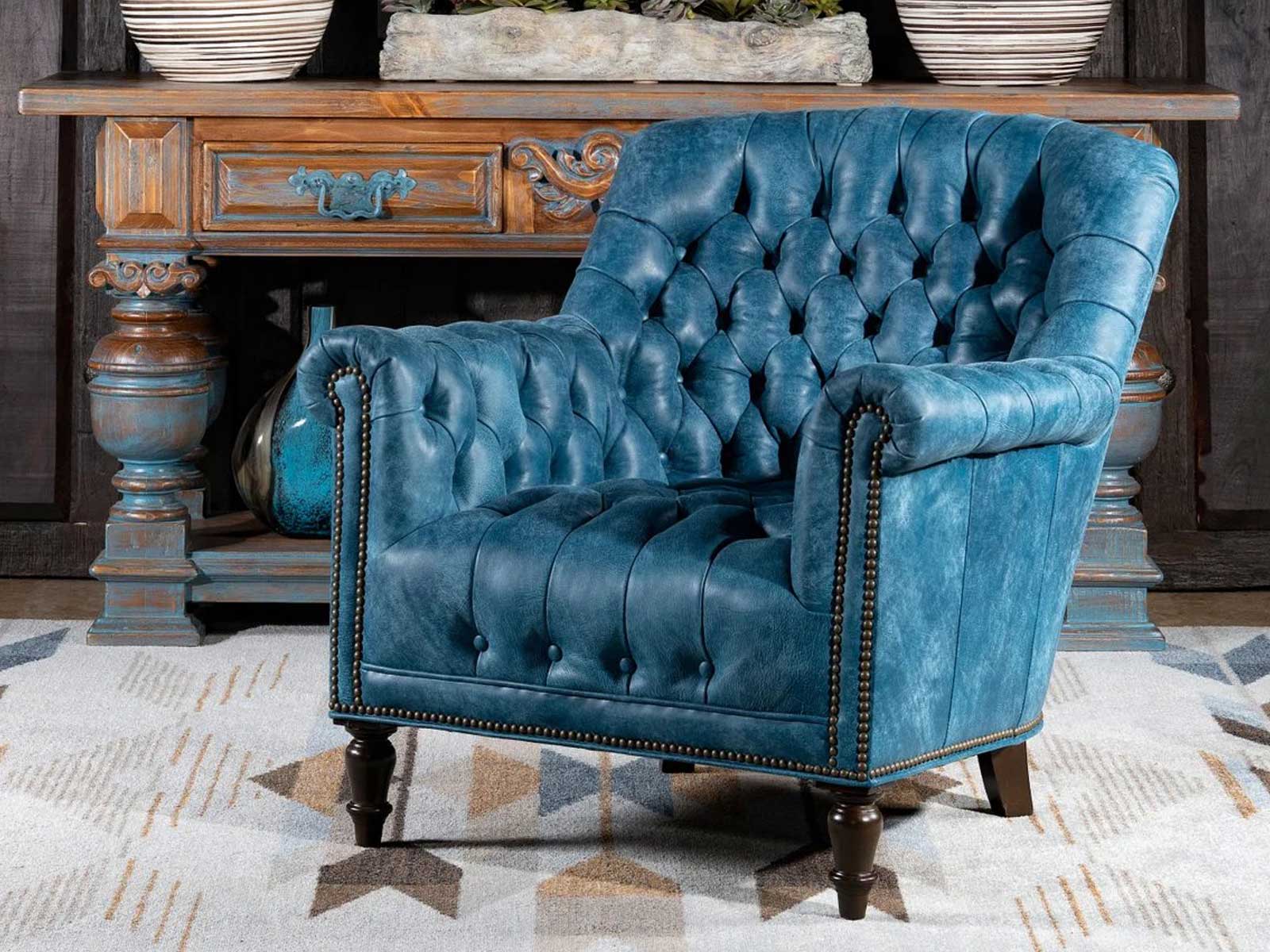 Duraster Chesterfield Single Seater Leather Lounge Chair (Sky Blue) - Image 2