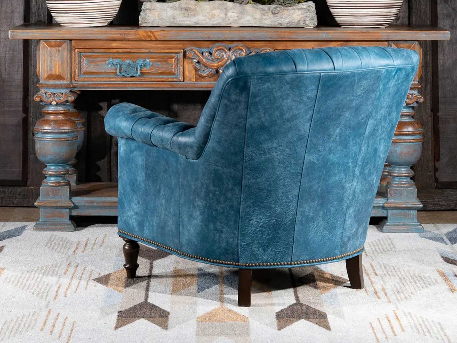 Duraster Chesterfield Single Seater Leather Lounge Chair (Sky Blue) - Image 3