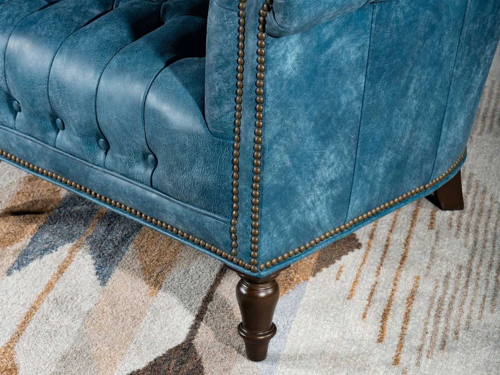Duraster Chesterfield Single Seater Leather Lounge Chair (Sky Blue) - Image 8
