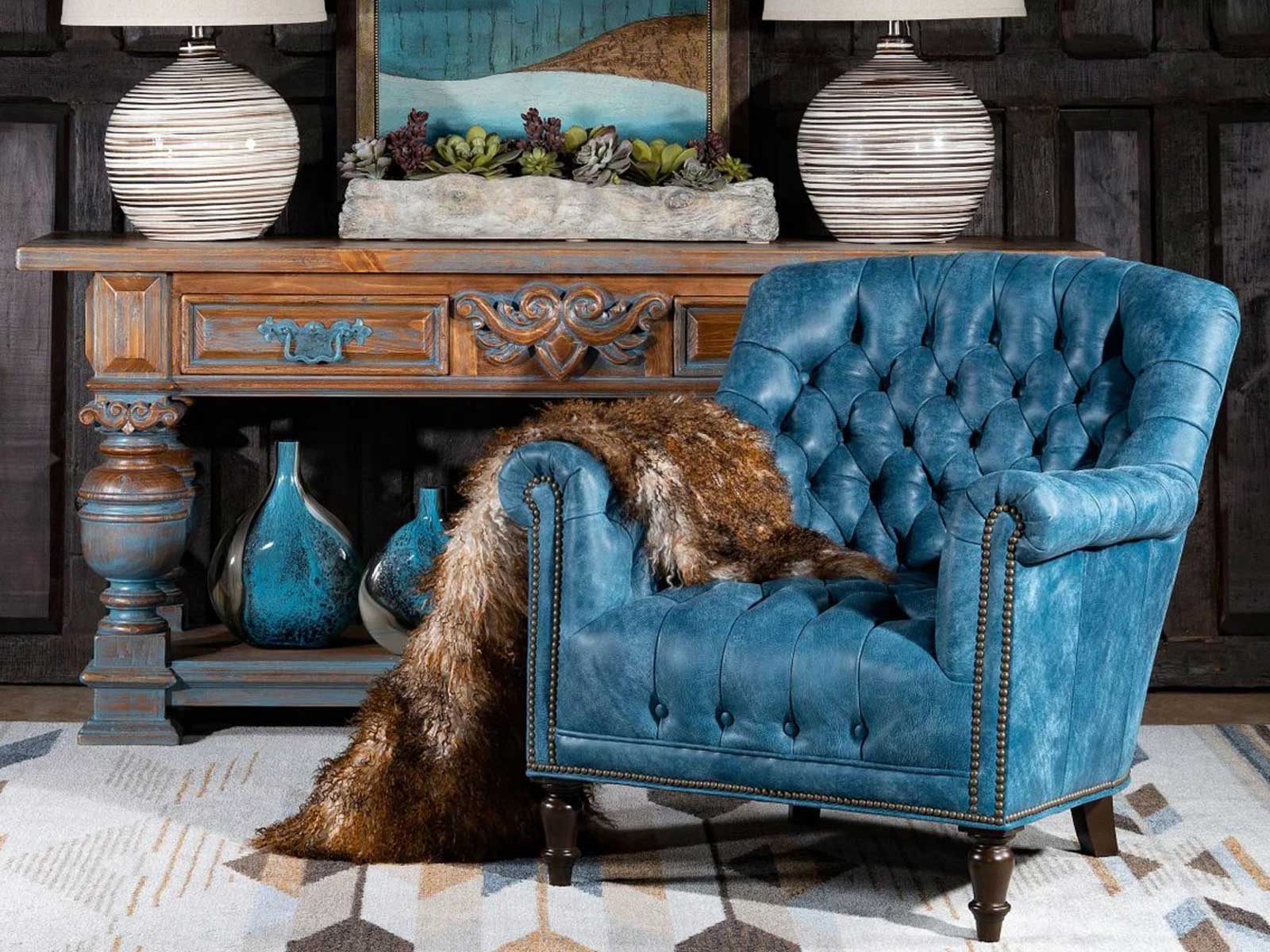 Duraster Chesterfield Single Seater Leather Lounge Chair (Sky Blue)