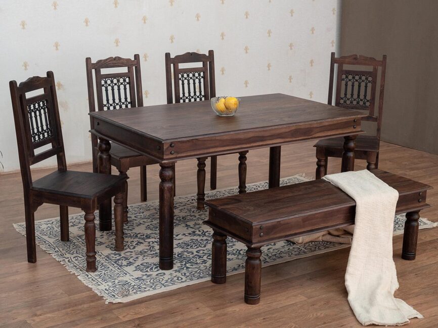 Gangaur Traditional Sheesham Dining Set with Chairs and Bench  #4 - Duraster