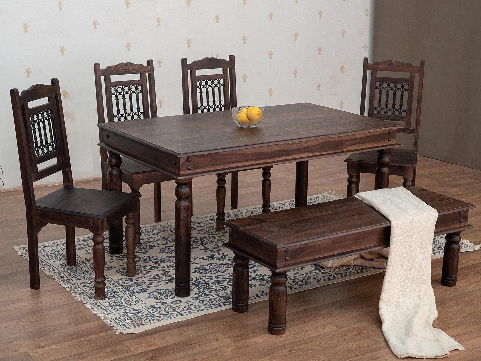 Gangaur Traditional Sheesham Dining Set with Chairs and Bench  #4 - Duraster