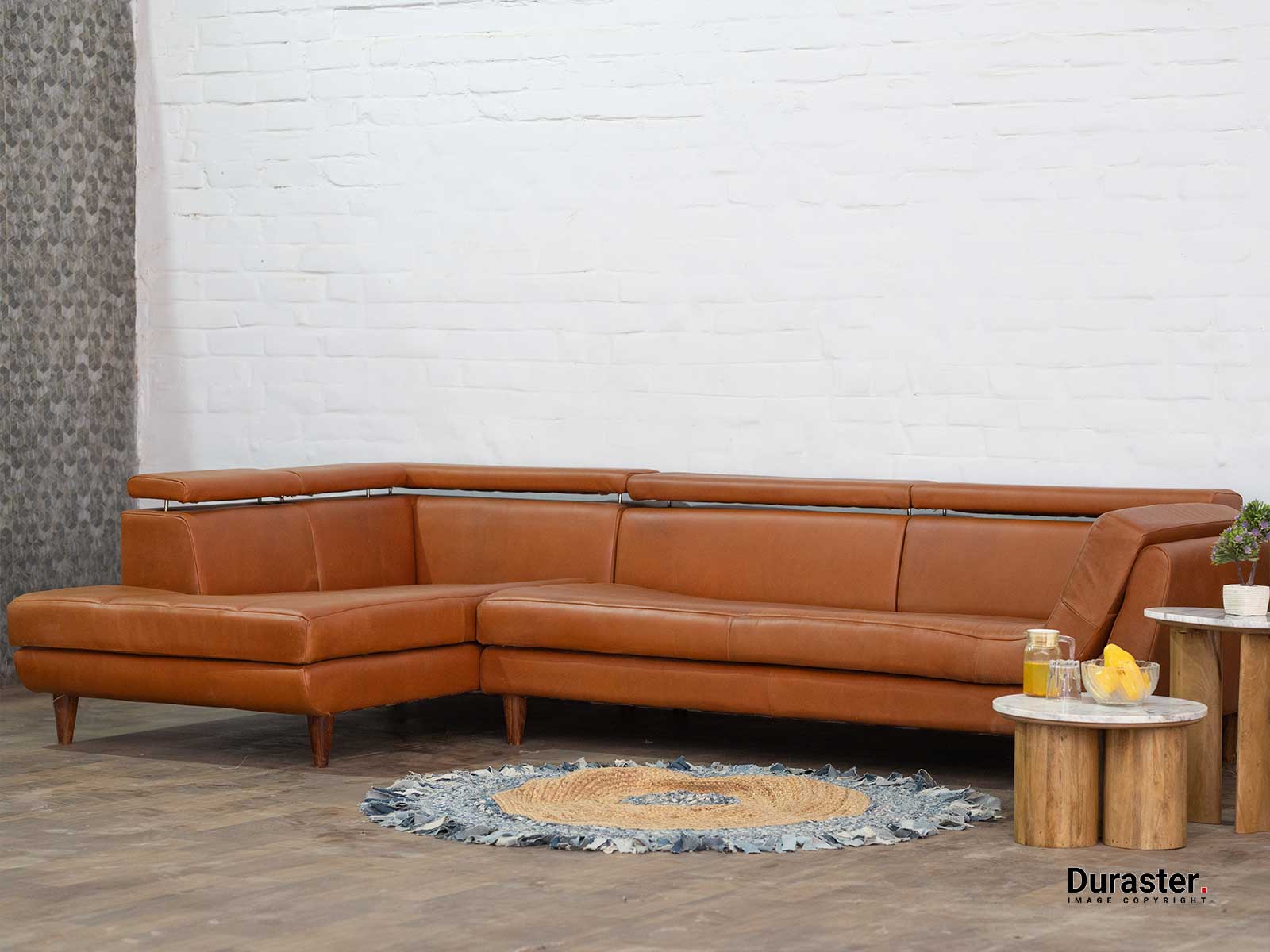 Duraster L Shape Leather Sofa (Tan Brown) #01 - Image 2