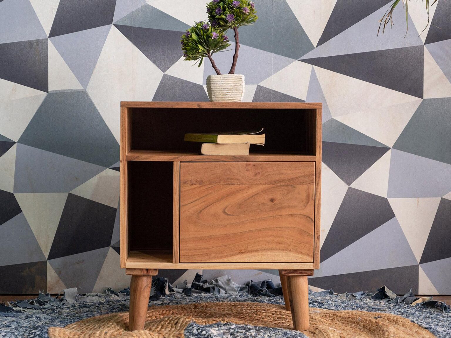 Hawkin Solid Sheesham wood Cube 1 Drawer Bedside #2 - Duraster