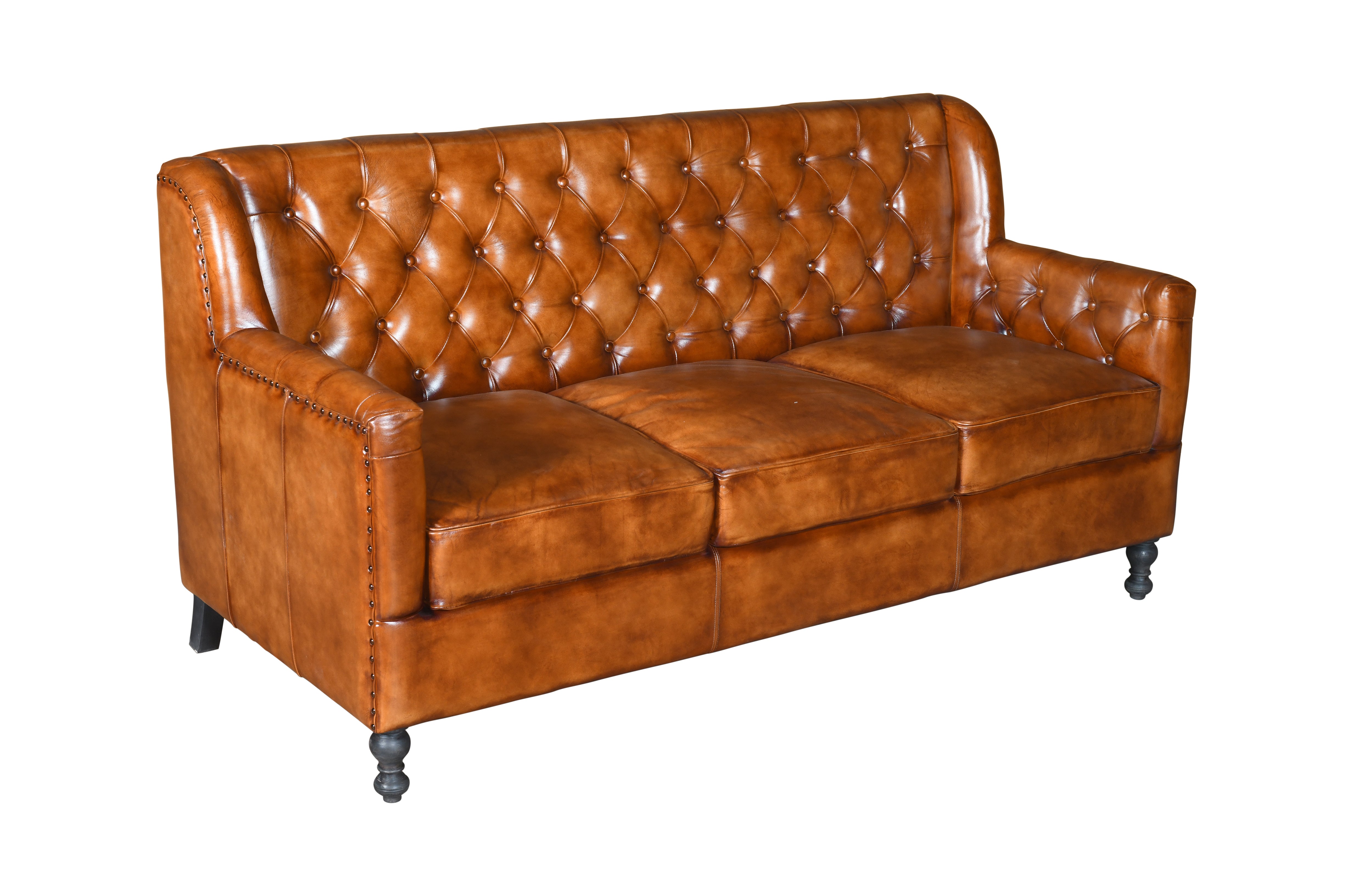 Duraster Chesterfield Colonial Vintage Brown Three Seater Sofas #99 - Image 4