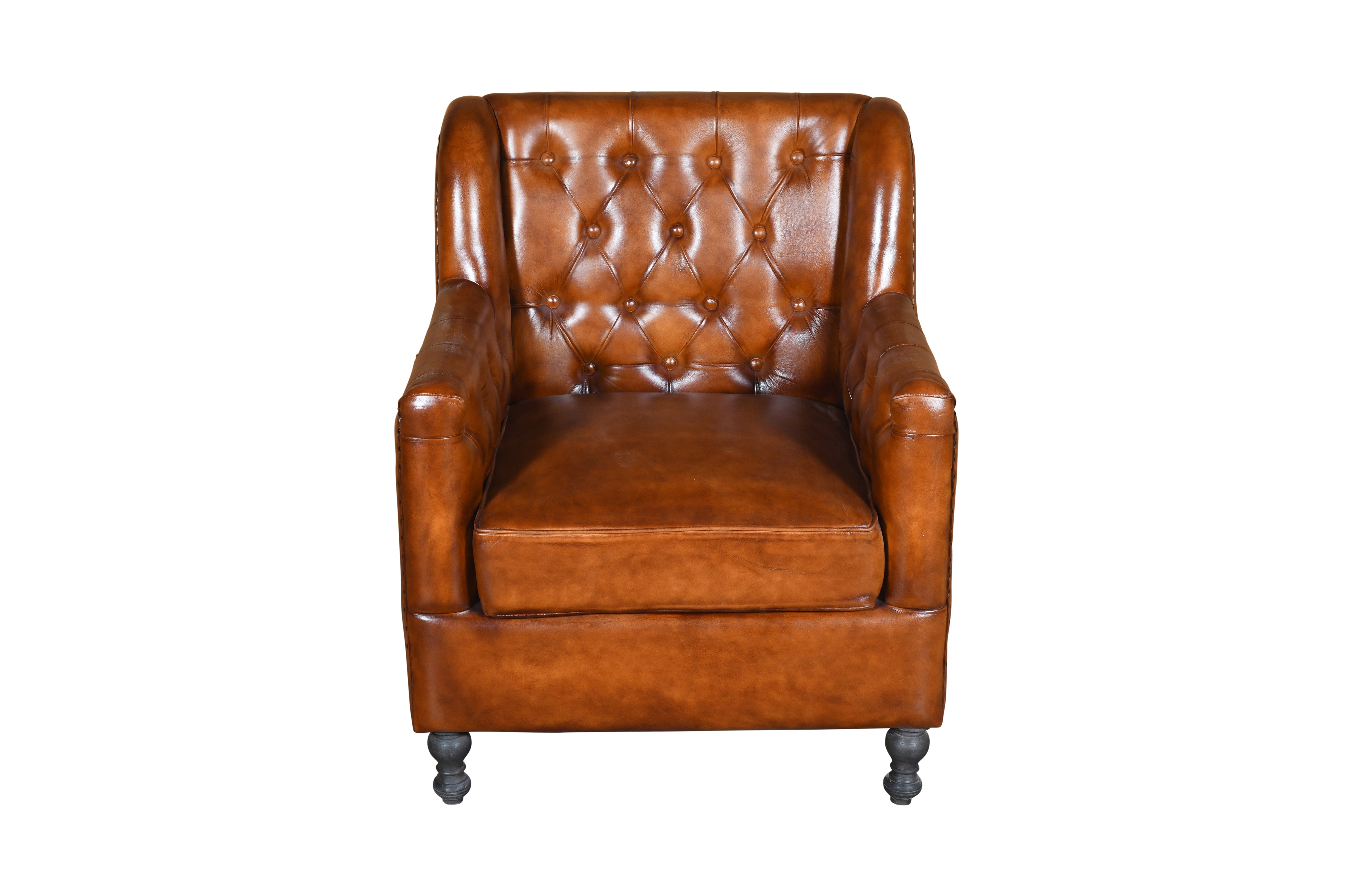 Duraster Chesterfield Colonial Vintage Brown One Seater Sofa #97 - Image 4