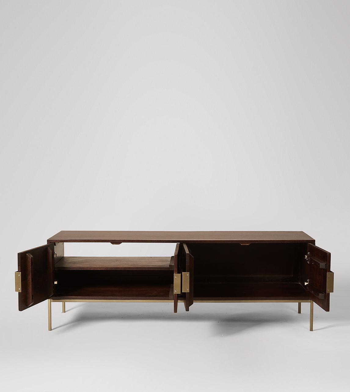Versaw TV Stand, Dark Mango Wood & Brass #7 - Duraster