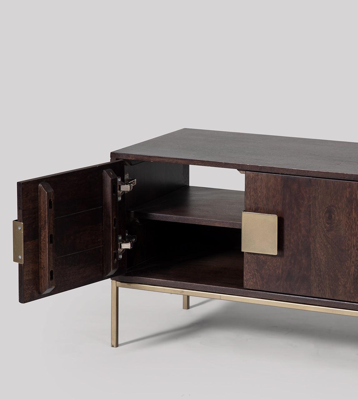 Versaw TV Stand, Dark Mango Wood & Brass #7 - Duraster
