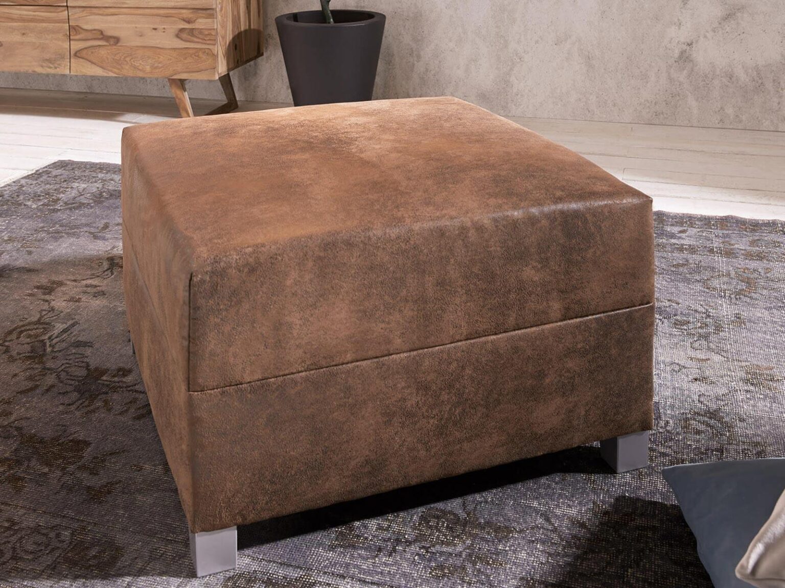 Norwich Vintage Brown Buff Leather Ottoman #30 - Duraster