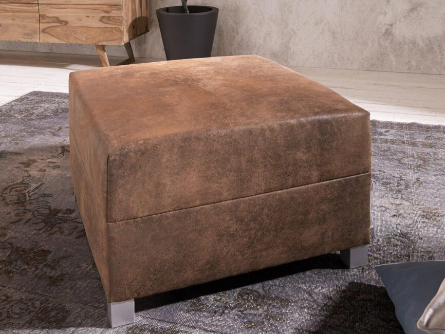 Norwich Vintage Brown Buff Leather Ottoman #30 - Duraster