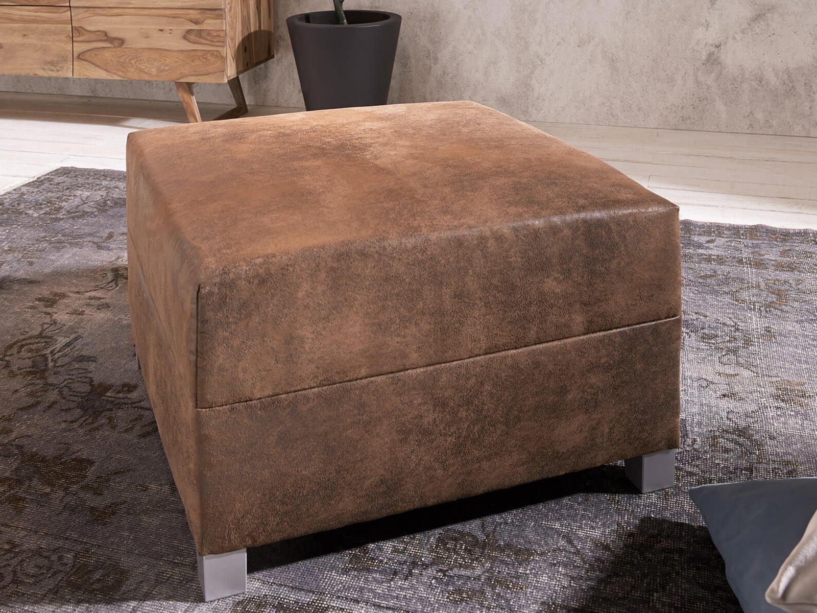 Norwich Vintage Brown Buff Leather Ottoman #30 - Duraster