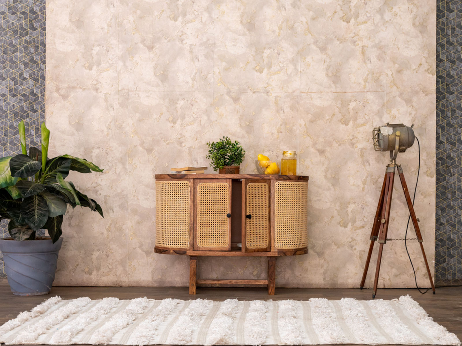 Duraster New York Modern Sheesham Wood Rattan Cabinet #5 - Image 5