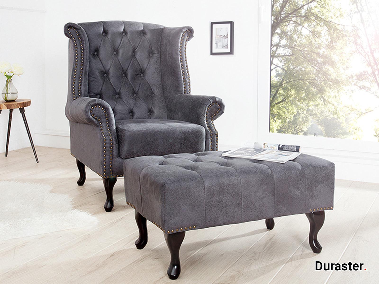Norwich Chesterfield Antique Gray Ottoman #39 - Duraster