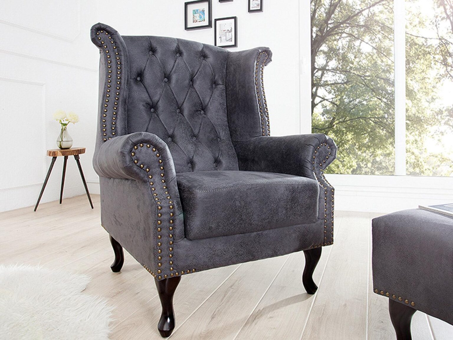 Norwich Colonial Antique Gray Chesterfield Wing Chair #45 - Duraster