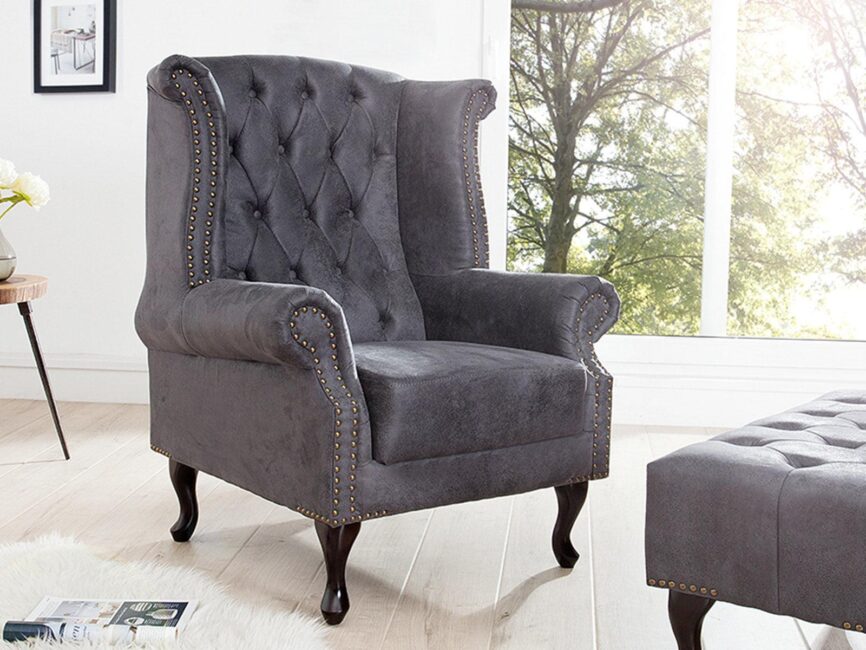 Norwich Colonial Antique Gray Chesterfield Wing Chair #45 - Duraster