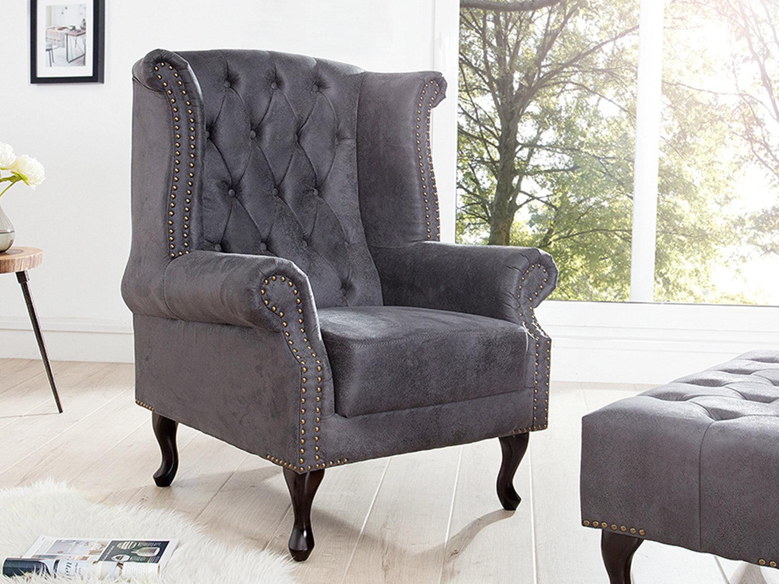 Norwich Colonial Antique Gray Chesterfield Wing Chair #45 - Duraster