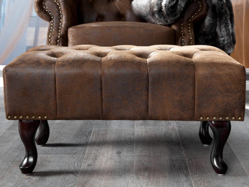 Norwich Chesterfield Buff Leather Ottoman #40 - Duraster
