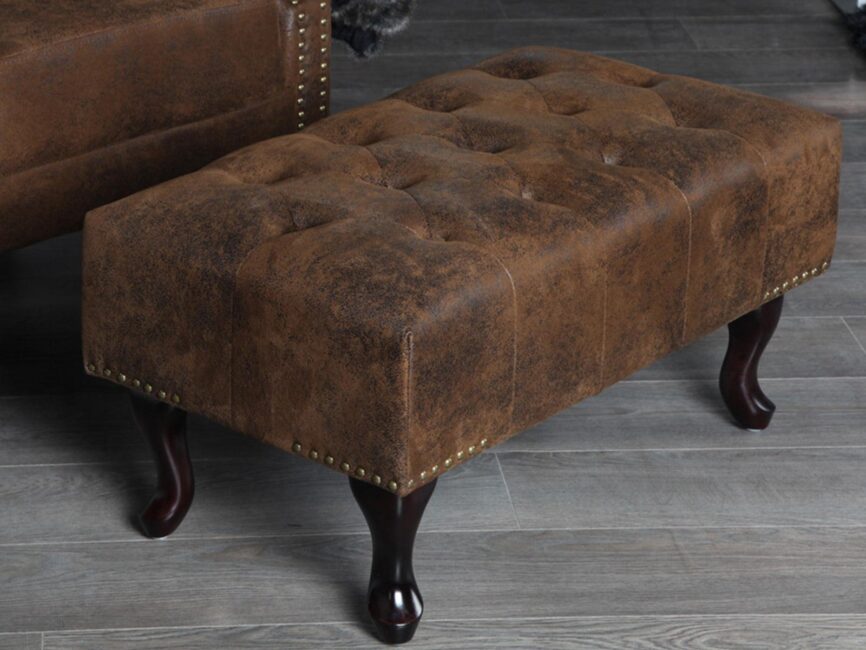 Norwich Chesterfield Buff Leather Ottoman #40 - Duraster